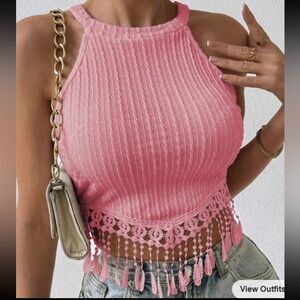 Pink crop halter top